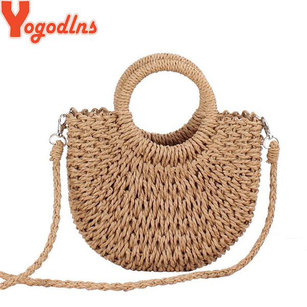 

yogodlns ручного полукруглой rattan тканой соломенной сумка лето женщина посланник crossbody сумка девушка малого пляж сумка 2019