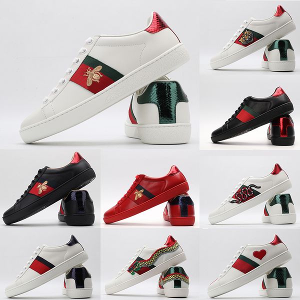 

2020 luxury designer shoes platform black white red marsh real leather flat bottoms sneakers fashion brands ace bee snake star casual shoes