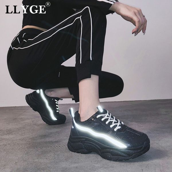 

woman dad vulcanized women's sneaker ladies flat platform 2019 fashion female casual mesh breathable lady comfortable shoes, Black
