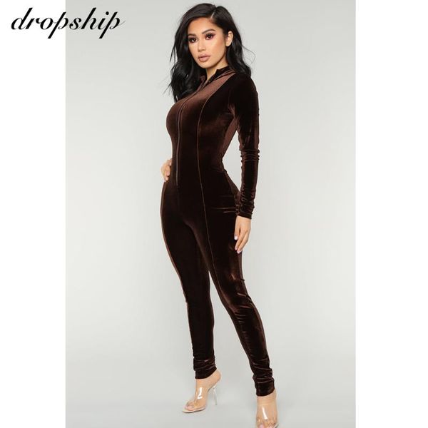 

dropship jumpsuit bodysuit rompers womens long sleeve overalls 2020 bodycon romper streetwear korean velvet skinny patchwork zip, Black;white