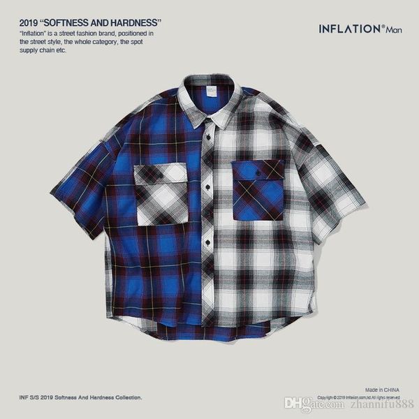 

inf мужская рубашка весна и лето новый прилив бренд повседневная футболка европейский американский ретро плед цвет соответствия удобный хлоп, White;black