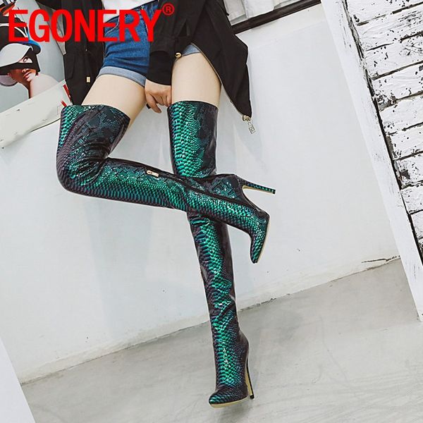 

egonery 2019 winter new fashion over knee boots outside super high heels pointed toe plus size women shoes drop shipping, Black