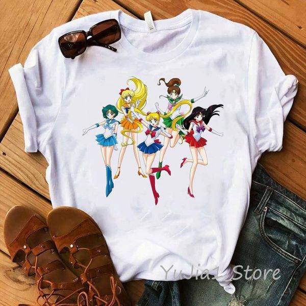 

kawaii sailor moon harajuku t shirts women ullzang korean style cute t-shirt 90s aesthetic tshirt graphic funny female tees, White