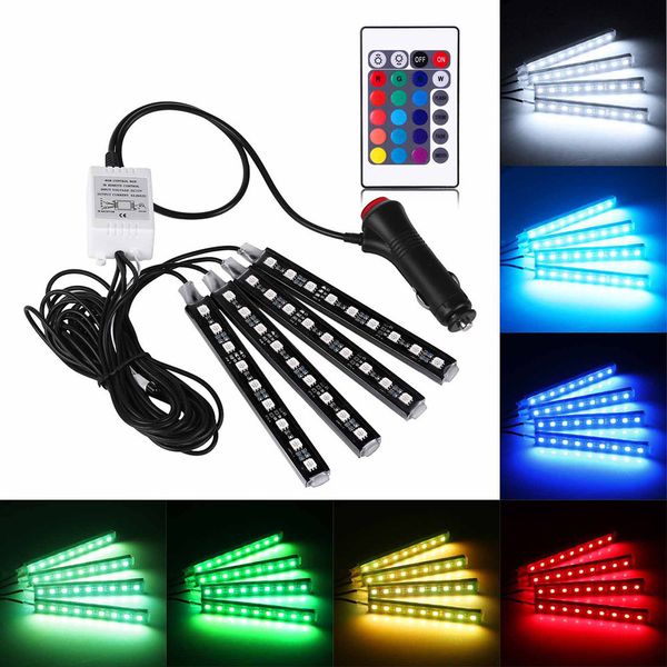 

9led remote control colorful rgb car interior floor atmosphere light strip 4 foot light + lighter + controller