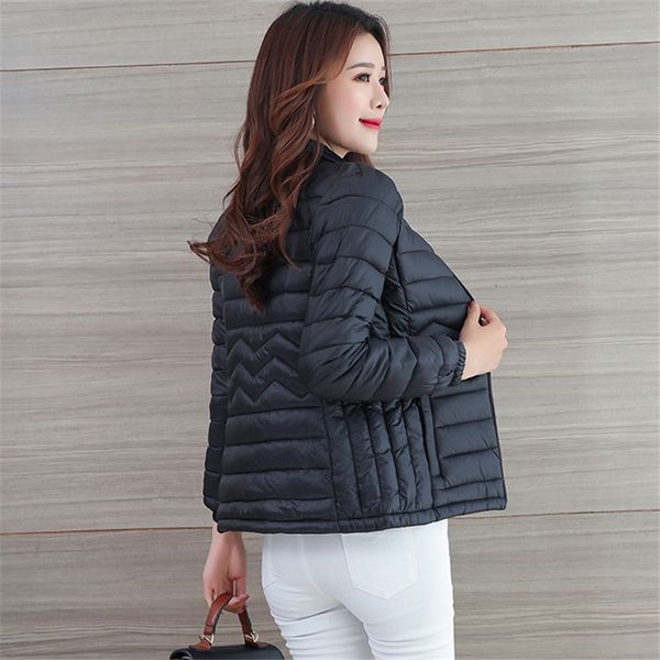 

winter women outerwear 2018 new fashion short thin large size female down jacket long sleeve stand collar ladies parkas cw561 y190926, Black;white