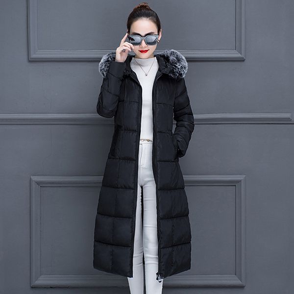 

women's down & parkas plus size x-long hooded parka women office lady outwear cotton padded jackets fur collar slim thick 2021 winter w, Black