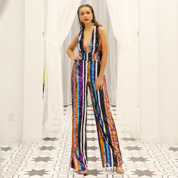 

deep v jumpsuits for women 2019 colorful print ruffle jumpsuit with belt summer rompers, Black;white