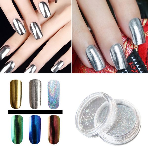 

chameleon nail gel polish bling sparkles nails art decorations laser nail glitter mixed 6 holo hexagon gel sequin with brush, Silver;gold