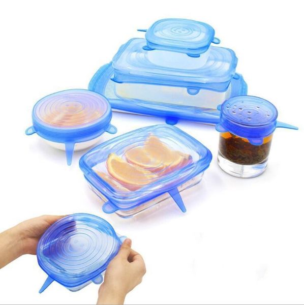 

universal silicone stretch lid cover suction lid-bowl pan cooking pot pan spill lid ser cover kitchen accessories 6pcs/set lxl1121-1