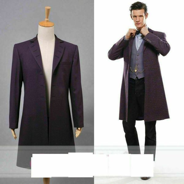 

doctor who 11th dr. purple long coat halloween cosplay costume, Black
