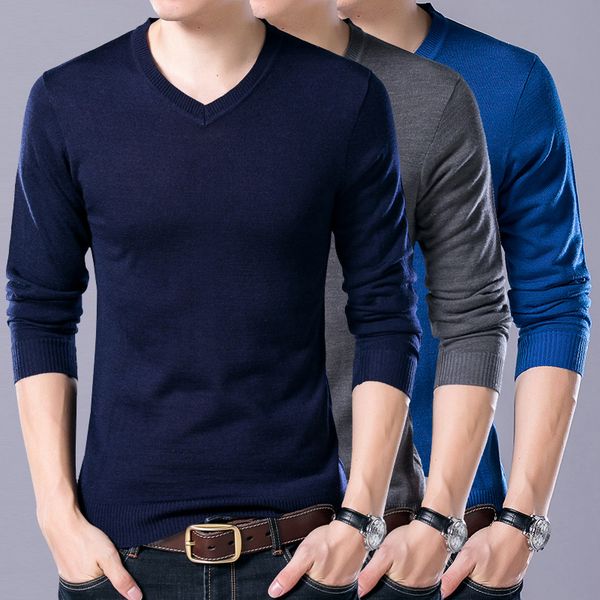 

laamei solid knitted sweater men v-neck long sleeve pull homme casual thin ruched chompas hombre breathable slim sweater, White;black