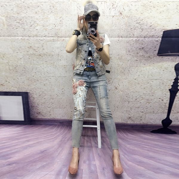 

blue, gray the new sequins ripped jeans fashion women's wear shuhua171