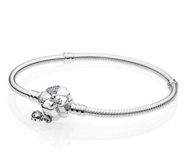 

new original 925 sterling silver bracelet wildflower meadow floral clasp snake chain bangle fit bead charm fashion jewelry, Black