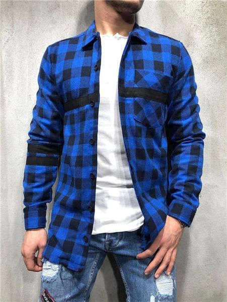 

turn down collar homme clothing fashion style apparel mens autumn designer casual shirts long sleeve plaid print, White;black