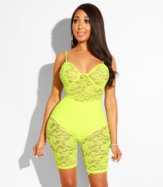 

bkld female lace bodysuit woman spaghetti straps rompers 2019 summer new see through clothes soild ladies jumpsuit shorts, Black;white