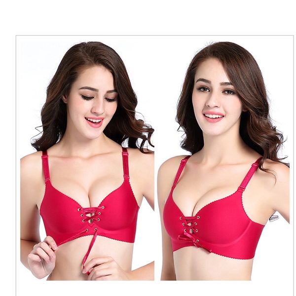 

4 colors women super push up bra seamless adjusted rope wire lingerie, Red;black