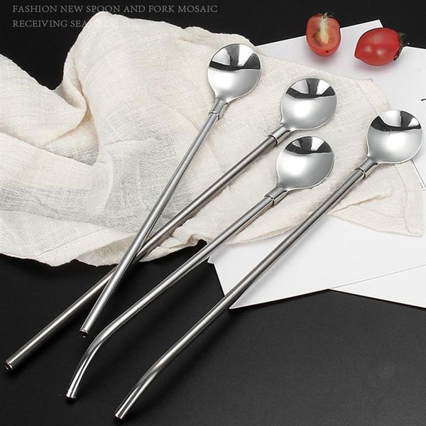 

5pcs stainless steel straw spoon set creative drinking spoons for coffee cocktail