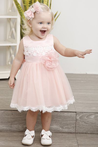 

short pink flower girl dress for wedding party handmade flower sash tea length baby birthday dress holy communion gowns, White;blue
