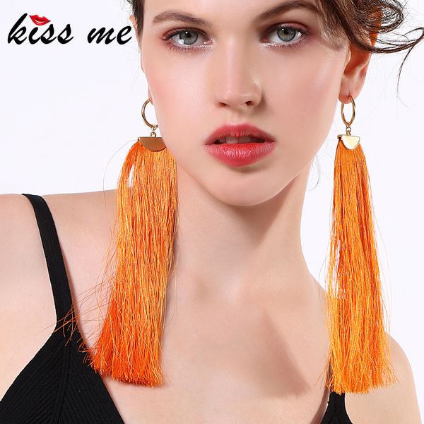 

kiss me women tassel earrings orange green cotton thread fringe long dangle earrings fashion accessories, Golden