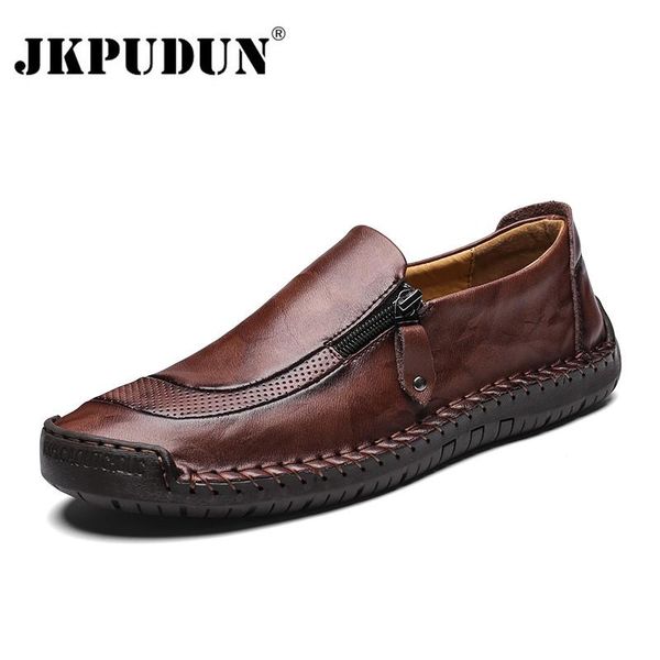 

jkpudun men shoes casual genuine leather mens loafers moccasins handmade slip on boat shoes classical chaussure homme size, Black