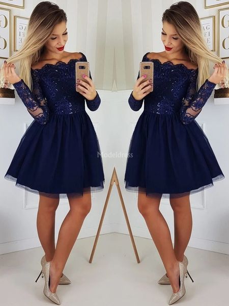 

elegant 2019 homecoming dresses with illusion long sleeves off shoulder a line mini special occasion dresses short party evening gowns cheap, Blue;pink