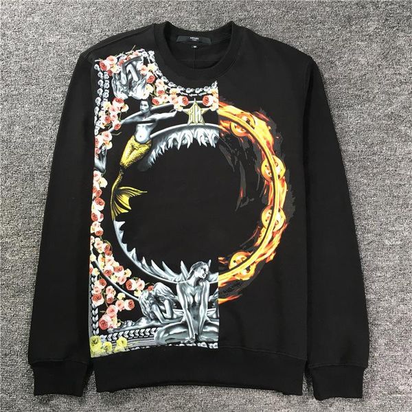 

19ss new high high men virgin mary shark flame hoodies hoody hooded sweatshirts velvet cotton drake thicken fleece #d51, Black