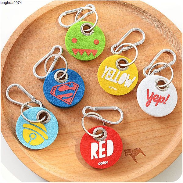 

felt key ring fashion colorful keychains round key fob with hook for girls students gifts felt craft can be customized, Silver