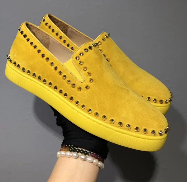 

2020 designer red bottom sneakers casual shoes mens womens silver lows spikes flats loafers pik boat genuine leather luxury shoes, Black