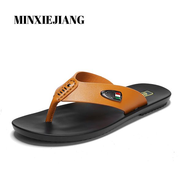

minxiejiang 2020 мужская обувь летняя обувь мода флип-флоп кожи мужские сандалии пляжа сандалии casual, Black