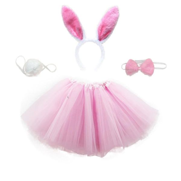 

summer pink baby girl skirt 2020 new easter suit children's easter gauze dress headband + bow + handball 4pcs set