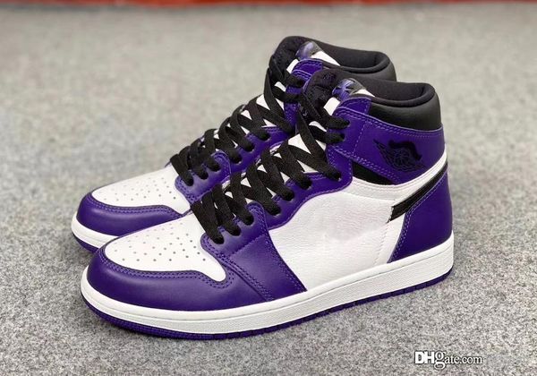 

Air Jordan 1 court purple 2020 аутентичные Air 1 High OG ретро корт фиолетовый баскетбольная обувь мужчины белый черный кроссовки спорт с оригинальной коробке 555088-500