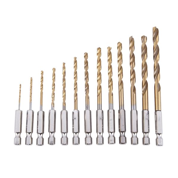 

quality 13pc hss titanium coated drill bit set with 1/4inch hex shank