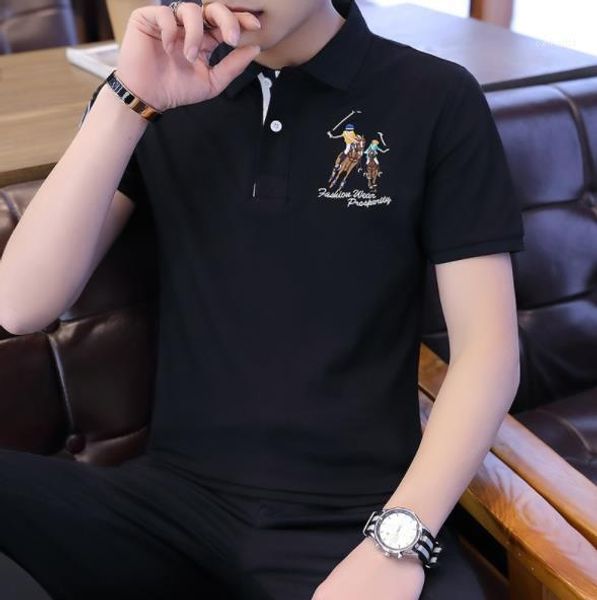 

cotton shirts teenager clothing new arrival mens polo tshirts fashion horses printed half sleeved t-shirts designer, White;black