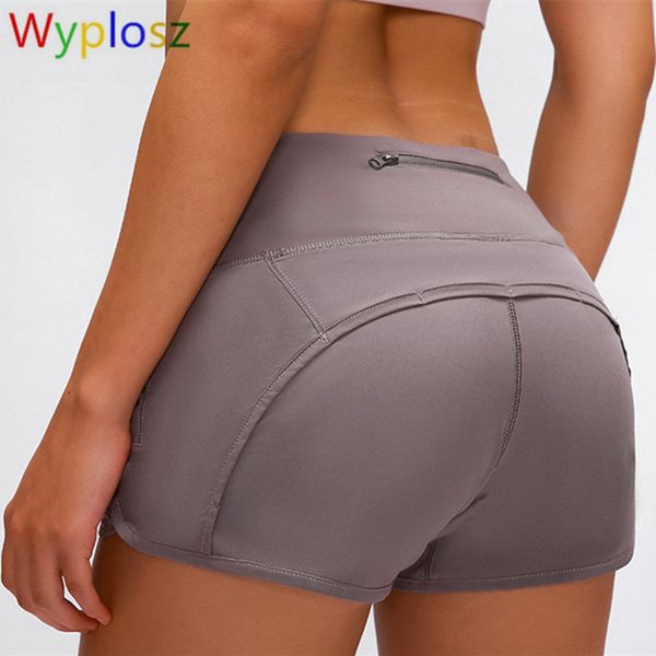 

wyplosz yoga shorts zipper pocket high waist peach bustitching running pants yoga fitness shorts training gym, White;red