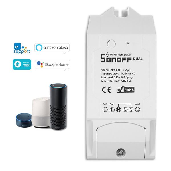 Sonoff Dual Control 2CH GANG WiFi Light Switch Sonoff WiFi Smart Switch Smart Home WiFi Пульт дистанционного управления работает с Alexa