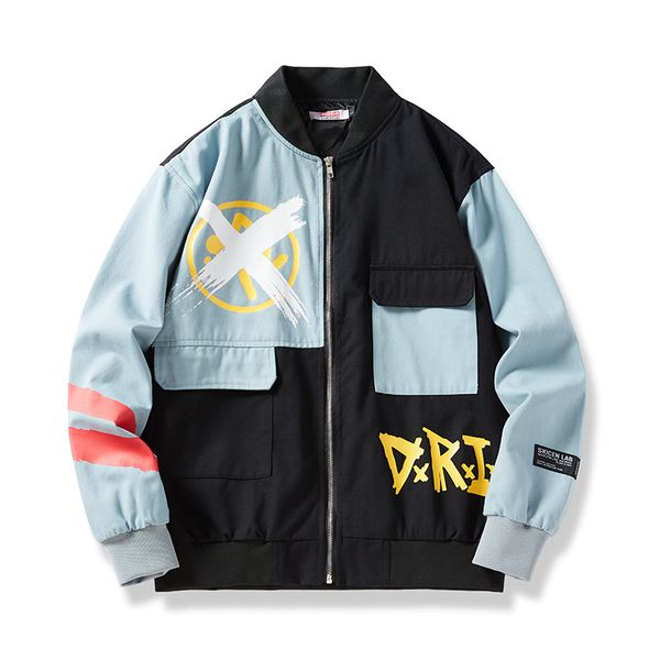

2020 baseball jacket for men spring hip hop loose jackets casual men's coats streetwear graffiti bomber jacket patchwork clothes, Black;brown
