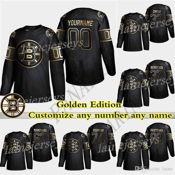

boston bruins golden edition 4 bobby orr 74 debrusk 37 patrice bergeron 63 marchand 88 pastrnak customize any number any name hockey jerseys, Black;red