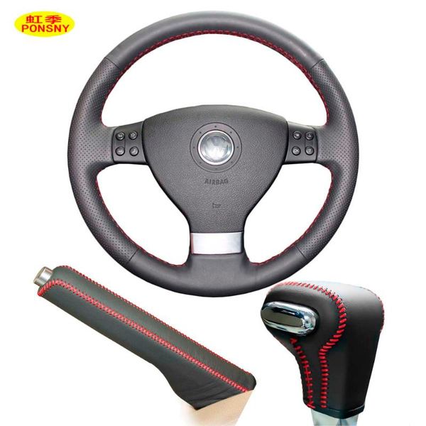 

ponsny car steering/gear/handbrake covers case for vw sagitar bora polo magotan lavida touran 2006-2010 hand-stitched