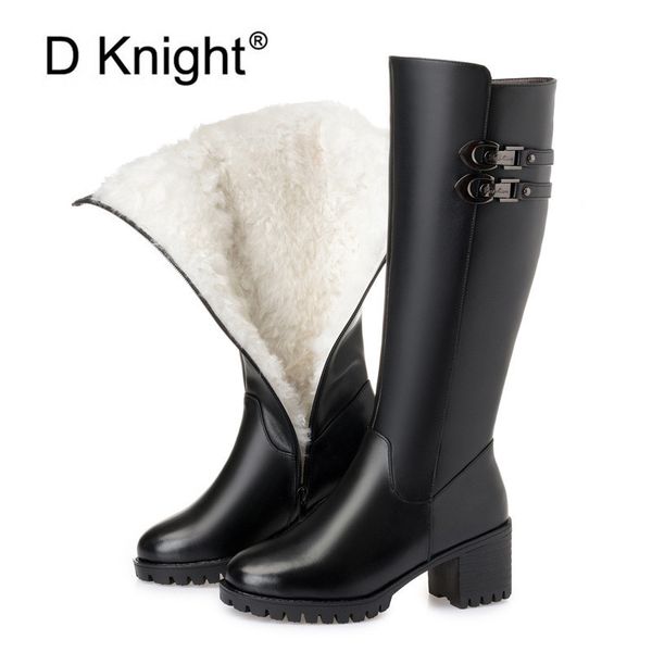 

russia winter boots women warm knee high boots round toe down fur fashion lady thigh snow shoes waterproof botas plus size, Black