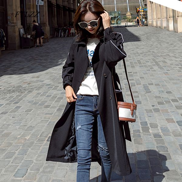 

ftlzz fashion new brand women trench coat long windbreaker europe america fashion trend double-breasted slim long trench, Tan;black