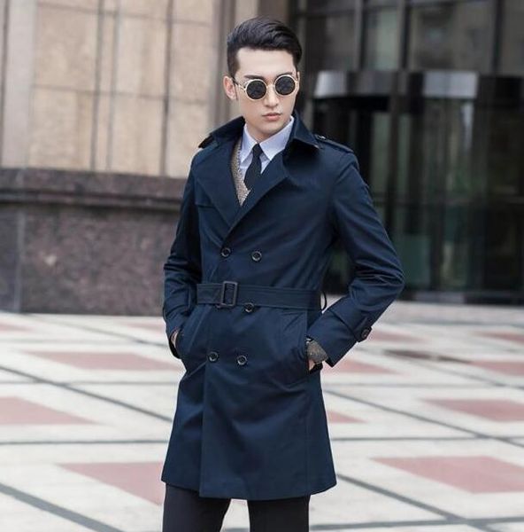 

slim trench coat men overcoat mens clothin double breasted outerwear casaco masculino casual dark blue 9xl, Tan;black