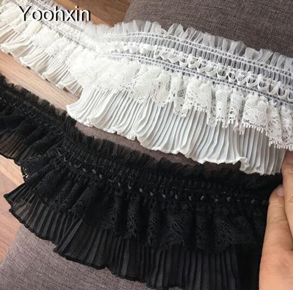 

9cm wide new white black elastic lace fabric trim ribbon collar diy sewing applique flower embroidered cord dress wedding decor, Pink;blue
