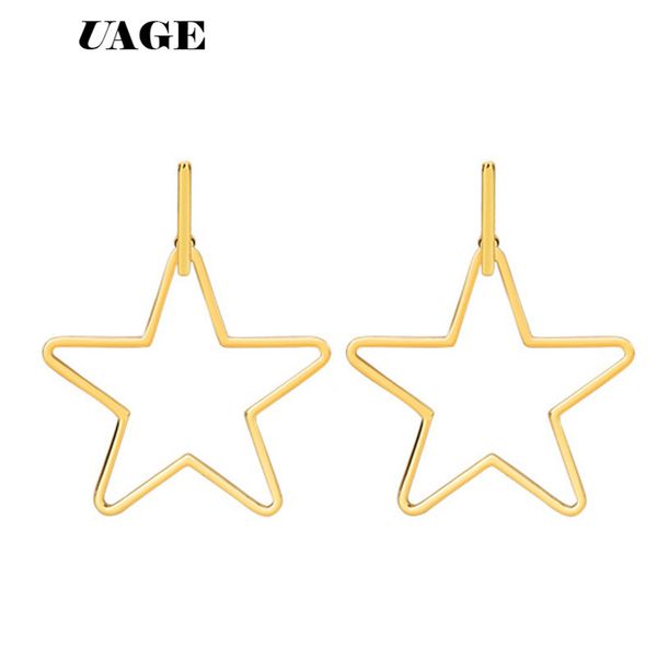 

uage classic gold color large star shape hoop earrings for women minimalistic stainless steel statement ear jewelry punk rock, Golden;silver