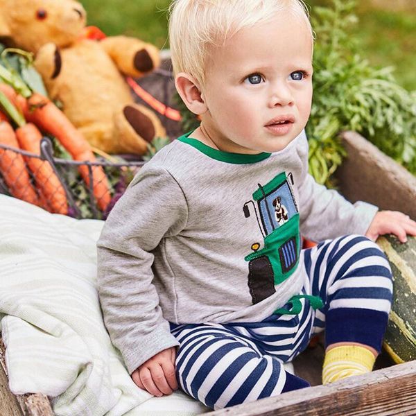 

cute baby clothes long sleeve round neck t-shirt baby boy girl striped cartoon pattern winter family comfortable pajamas pants, White