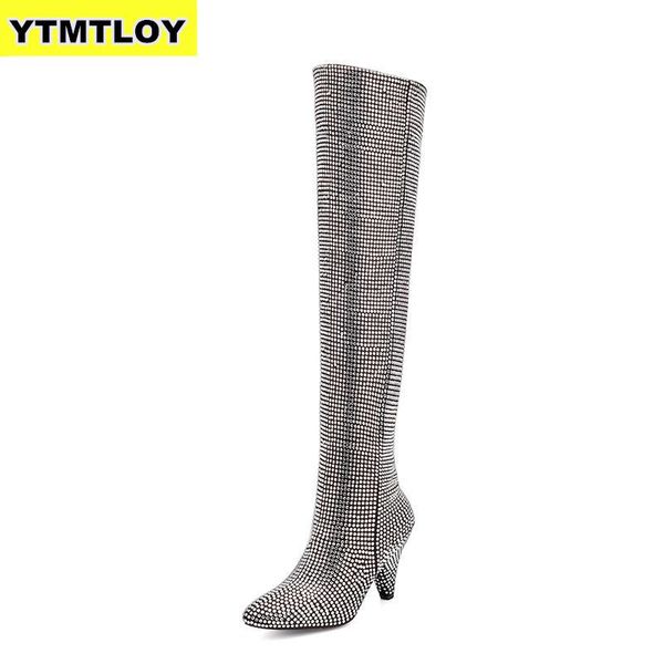 

women casual red over the knee boots shoes winter female round toe platform high heels pumps warm snow boots zip mujer crystal, Black