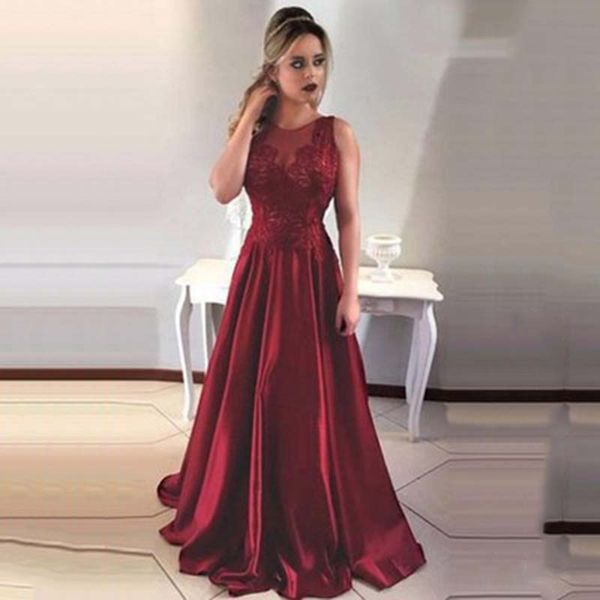 

burgundy a-line prom dresses satin backless evening gowns crew 2020 lace appliques black girls formal long prom dress vestido de festa