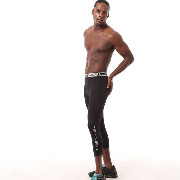 

a683 мужчины сжатия 3/4 брюки спортивные бегуны бег спортсмен колготки баскетбол фитнес тренажерный зал тощие леггинсы упражнения икры брюки, Black