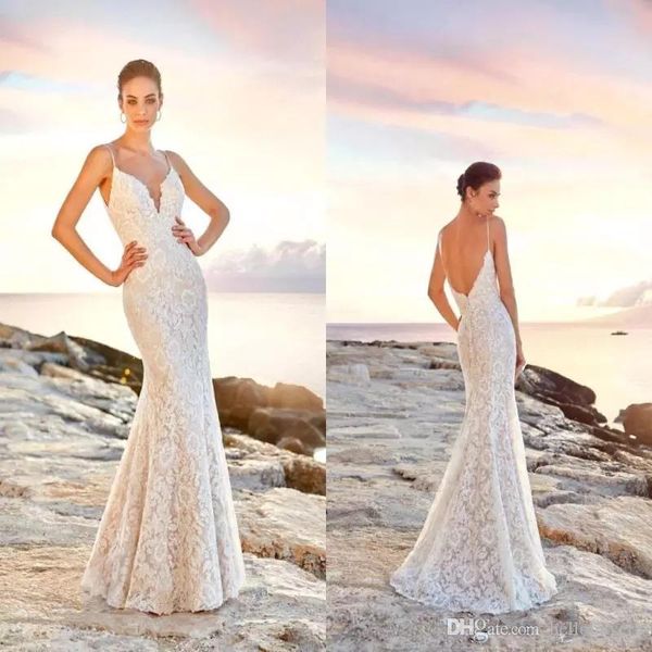

lace sheath v neck beach modest wedding dresses nigeria bridal gowns vestidos de novia 2019 empire waist wedding gowns, White