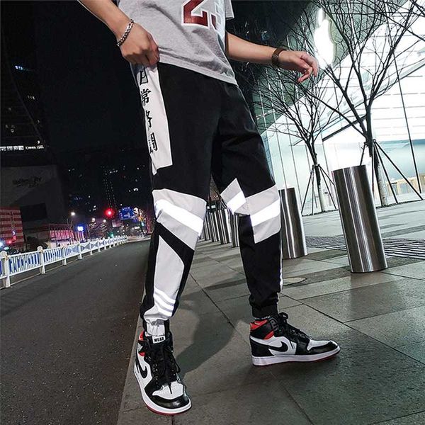 

riinr 2020 new summer men women sweatpant flash reflective pants joggers hip hop dance show party night jogger baggy trousers, Black