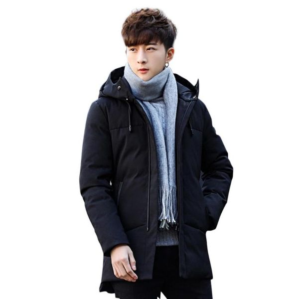 

fashion warm men winter down coat slim fit simple fashion casual street hooded outerwear zipper warm stand collar jackets, Black